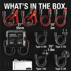 NOCO GENIUS2X2 included accessories show organized packaging for quick setup.