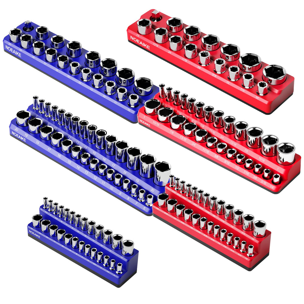 NOEAIKE magnetic socket organizer 6-pack for SAE and metric sockets.