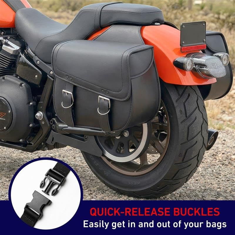 Nomad saddlebags quick-release buckle closeup highlighting secure closure