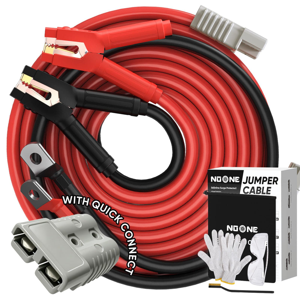 Noone 2-0 gauge jumper cables with 30ft reach for fast roadside boosts.