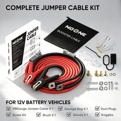 Noone jumper cables kit with bag and safety gear for convenient handling.