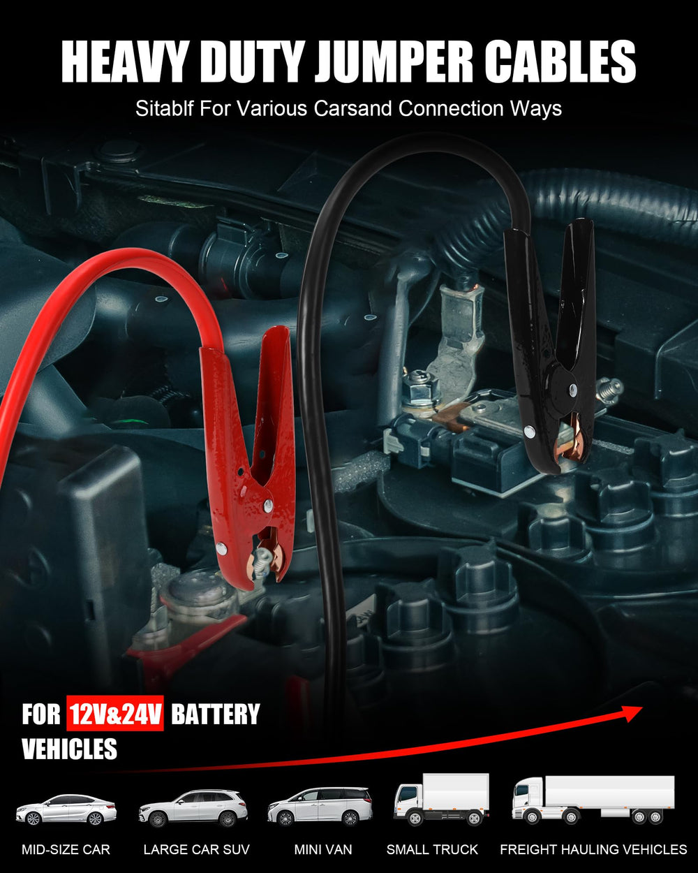 Noone jumper cables quick-connect plug enables fast, tool-free battery hookup.