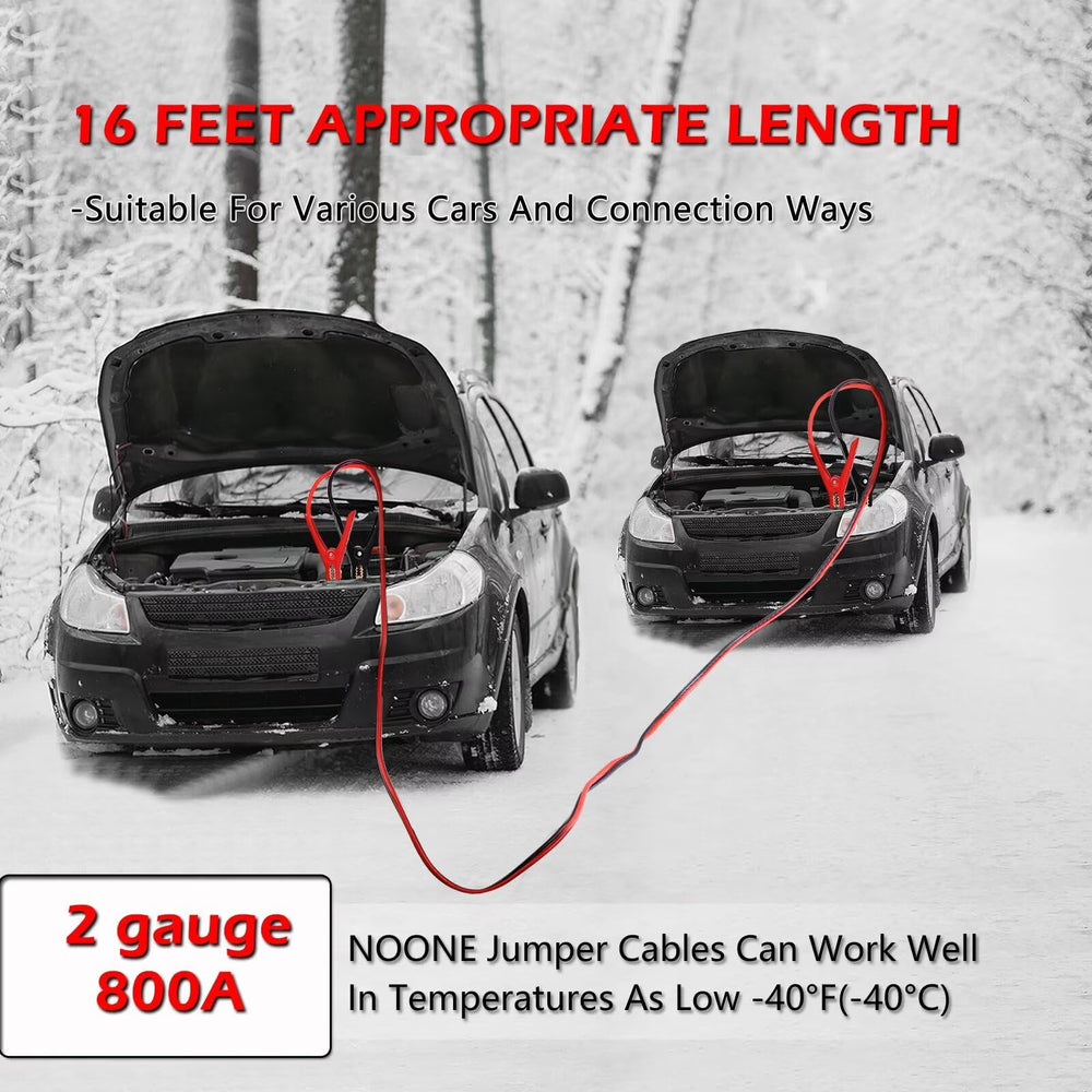 NOONE jumper cables stay tangle-free and flexible in extreme temperatures.