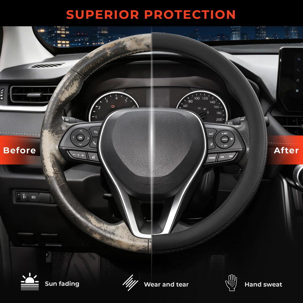 Noplkdss steering cover protects wheel from scratches and sun fading.