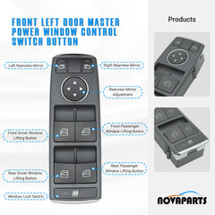 NOVAPARTS package content shows power window switch and removal tool for easy DIY install.