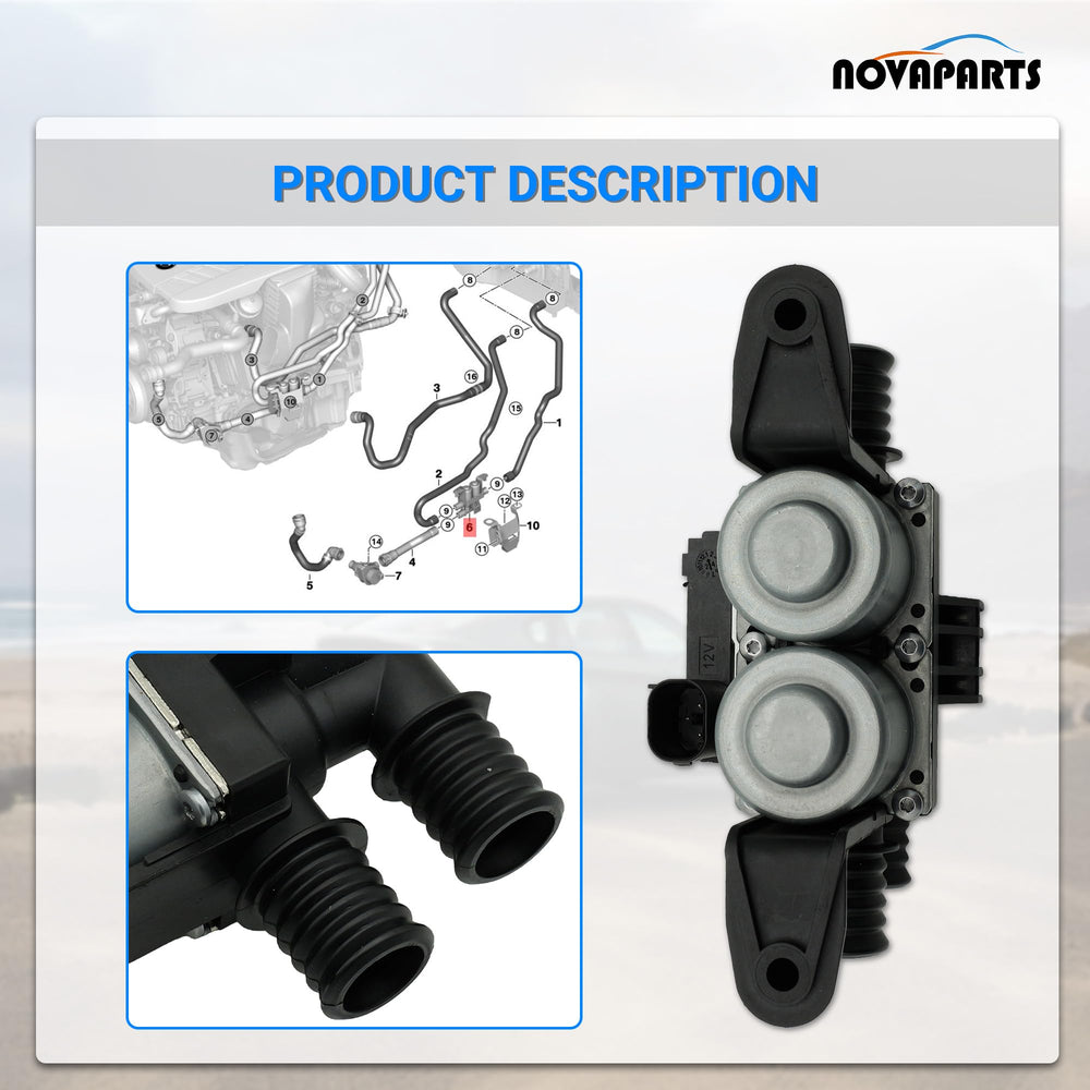 NOVAPARTS valve label graphics detail identifies OEM numbers for cross-compatibility.