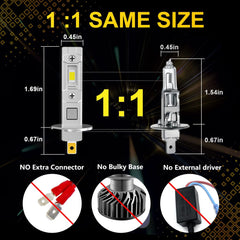 NOVCAPAR H1 LED bulbs side profile showing compact, fanless design