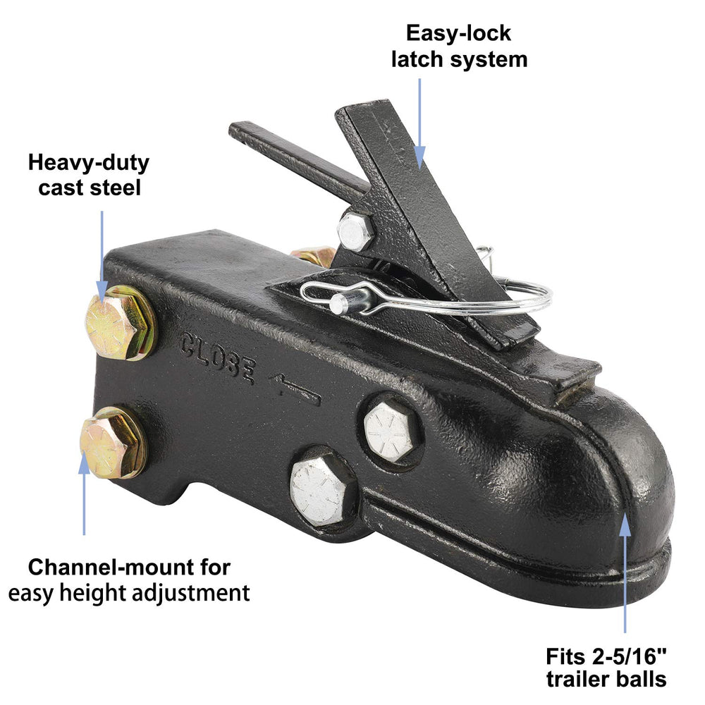 NovelBee channel-mount trailer coupler emphasizes secure connection.