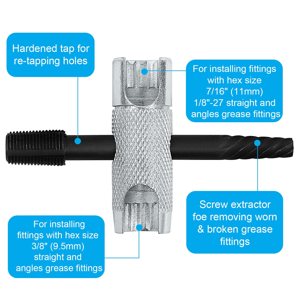 NOVINO Grease Zerk Tool install/remove in tight spaces with precision
