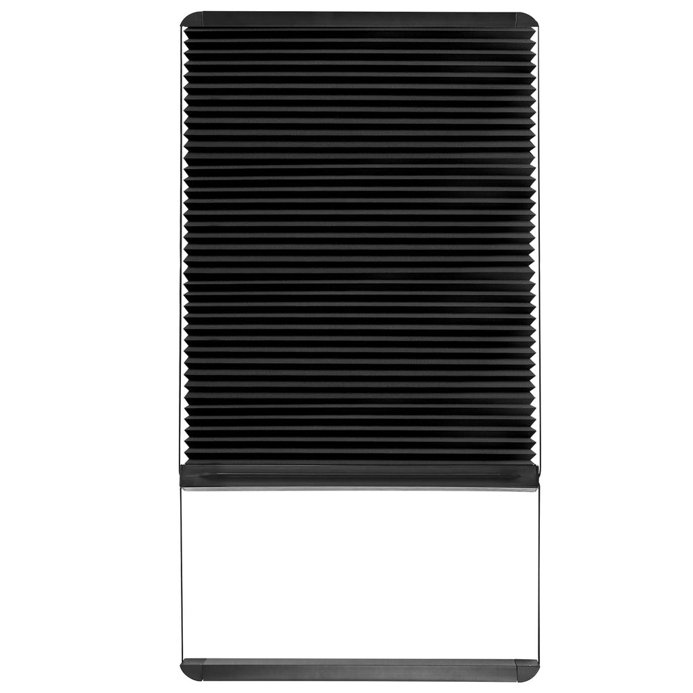 NOVINO pleated shade extended demonstrating easy operation for RV doors.