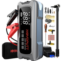 NOVOPUTT 6000A jump starter with clamps front view for quick engine start