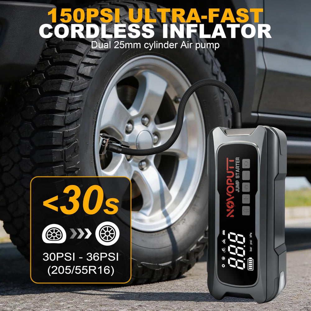 NOVOPUTT dual-cylinder inflator inflates tires in seconds
