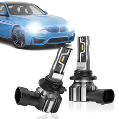 NOVSIGHT 9006 HB4 LED bulbs front view showing bright, daytime-like beam for clearer night driving