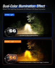 NOVSIGHT LED pods lights with deep reflector beam for long-range night driving.