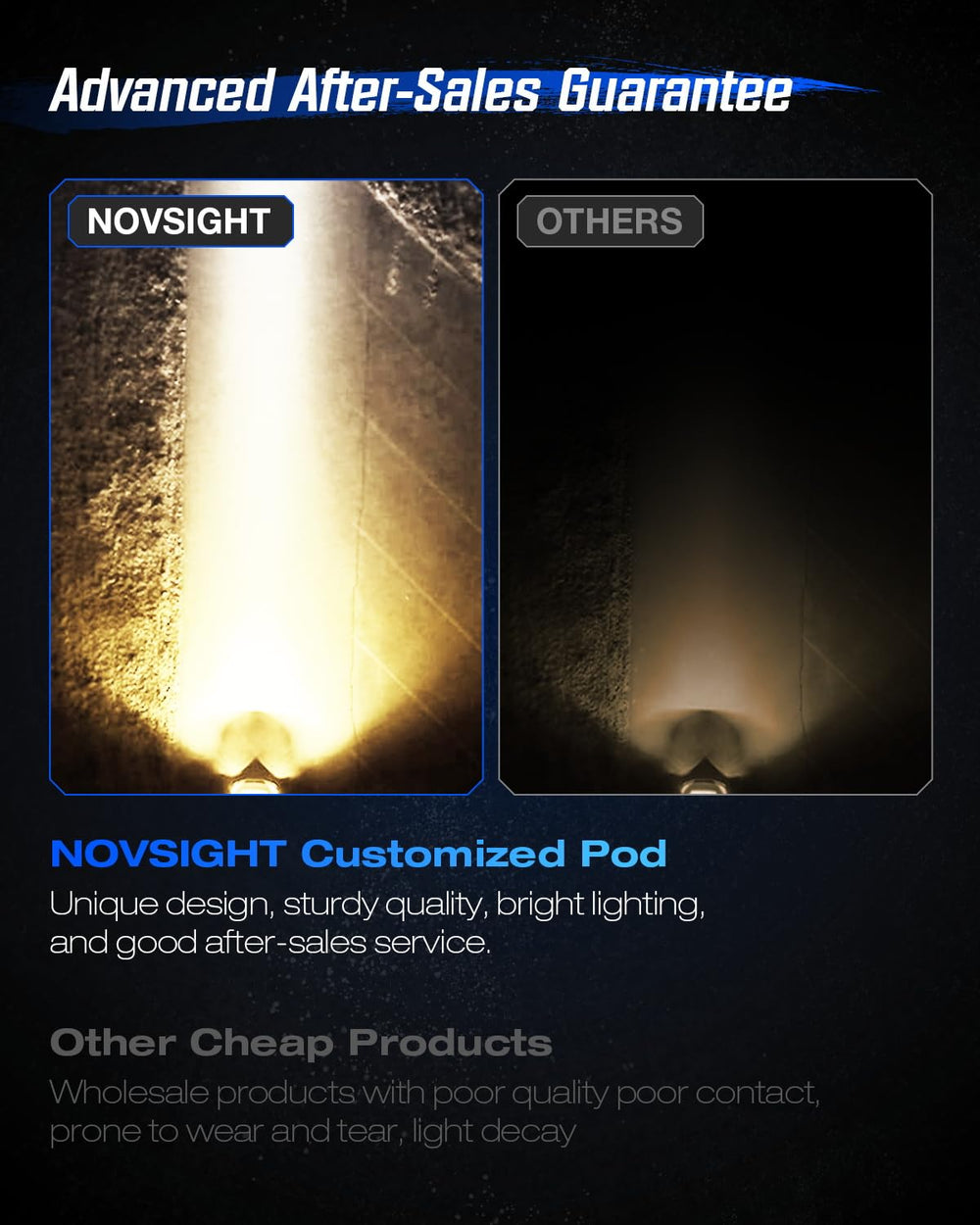 NOVSIGHT LED pods eight-modes-control provide versatile night driving options.