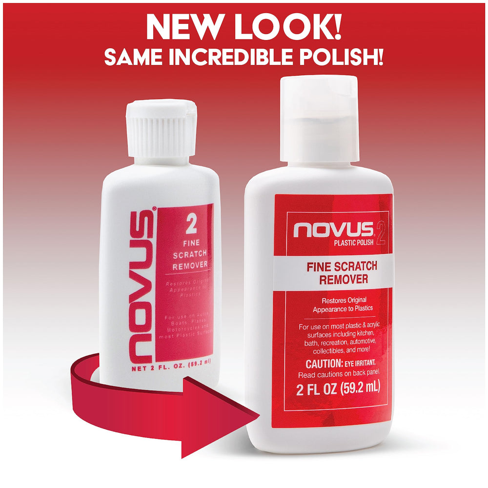 Novus 7072 application on a plastic surface showing scratch removal