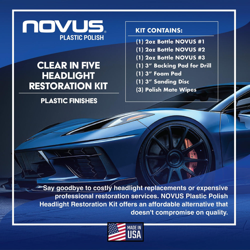 Novus Clear buffing pad for smooth, even headlight finish.