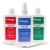 The NOVUS PK1-8 kit shown with all bottles for easy plastic care.