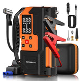 Novyllis jump starter with air compressor inflates tires up to 150 PSI quickly.