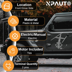 NPAUTO front-left driver-side window regulator assembly delivers smooth, quiet operation.