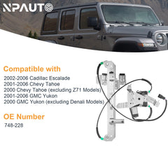 NPAUTO rear driver side window regulator with motor for Cadillac Escalade; left side, steady glass rise.