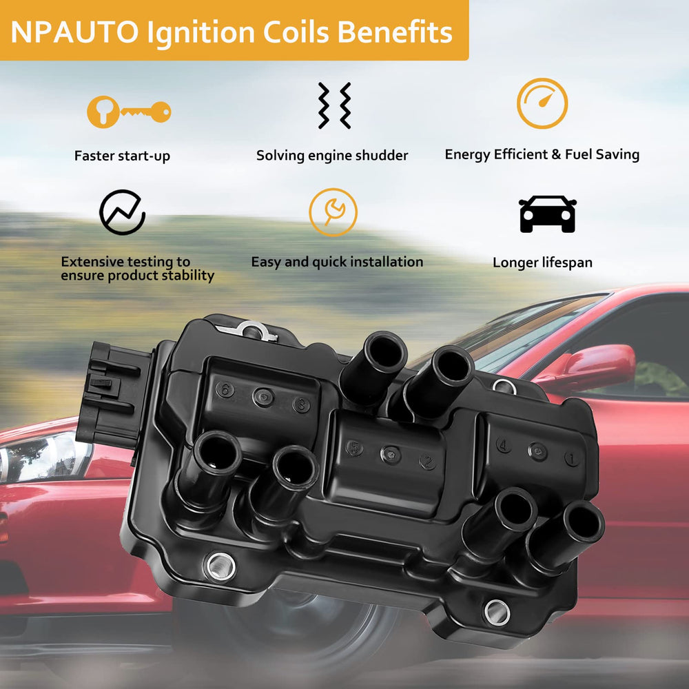 NPAUTO UF434 ignition coil pack close-up shows durable connectors for reliable ignition.