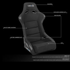 NRG-FRP-301 seat side profile highlights deep thigh bolsters for secure seating.