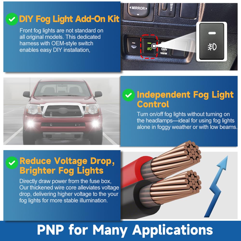 Extendable pigtail wiring harness for flexible fog light installation