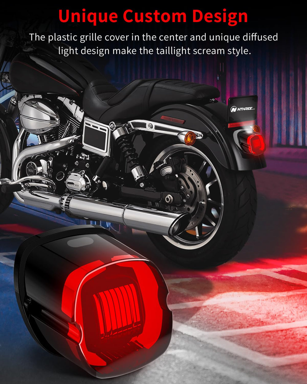 NTHREEAUTO smoked taillight with strobe brake for Harley Dyna models