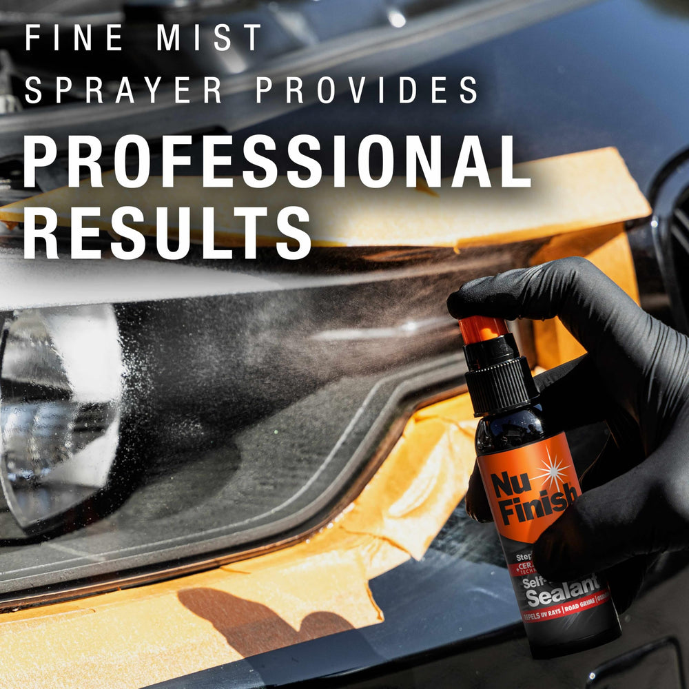 Nu Finish kit contents display includes wipes and sealant for DIY restoration.
