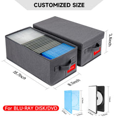 NUSWOR Upgrades DVD Storage Box on shelf with lid closed to protect from dust.