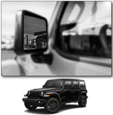 NXTGEN Automotive blind-spot left top-fit mirror for JL Wrangler enhances lane-change visibility.