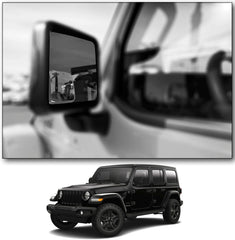 NXTGEN Automotive blind-spot left top-fit mirror for JL Wrangler enhances lane-change visibility.