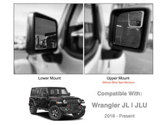 NXTGEN Automotive blind-spot right top-fit mirror for JL Wrangler improves merging awareness.