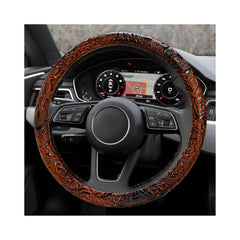 NYTKL leather steering wheel cover with crocodile pattern in brown enhances grip.