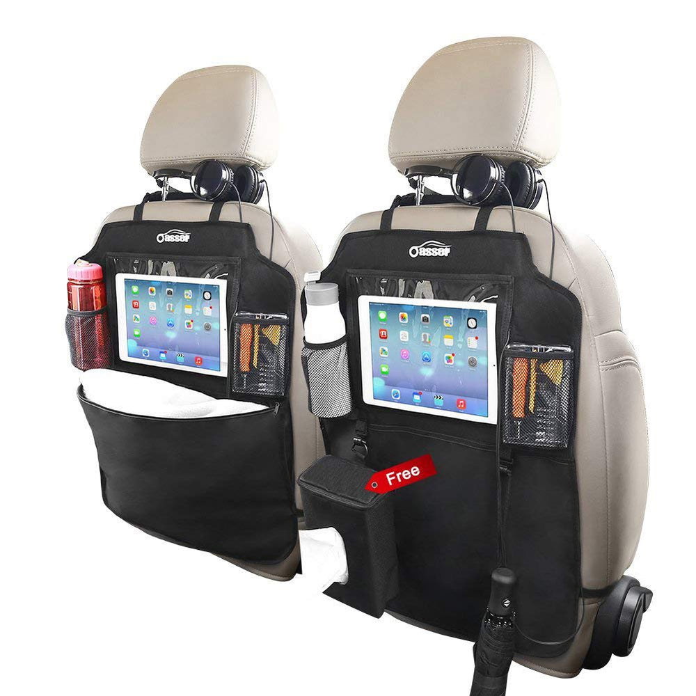 Oasser seat back protector with 12.9-inch iPad holder for easy on the road viewing