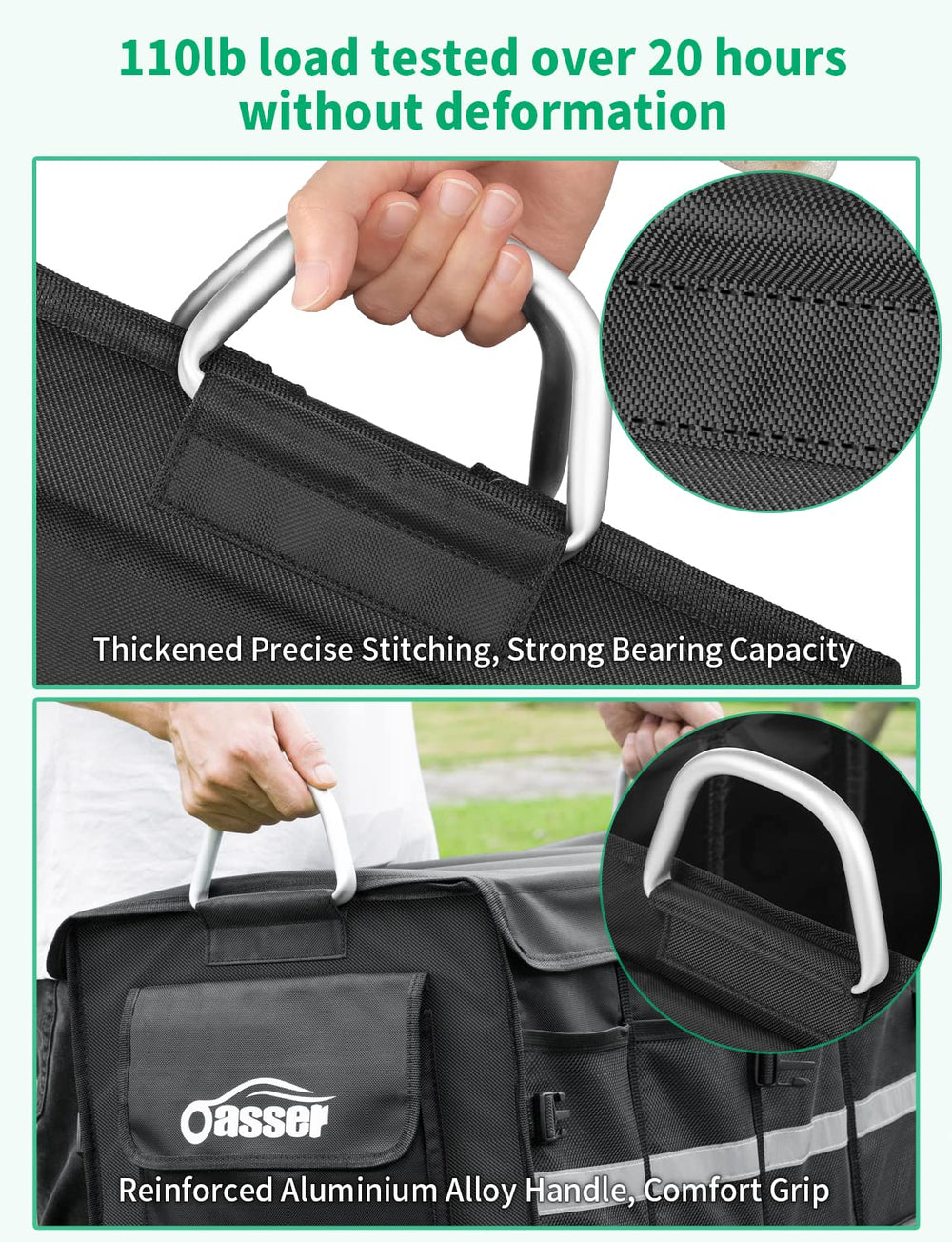 Oasser trunk organizer 1680D fabric resists wear and wipes clean