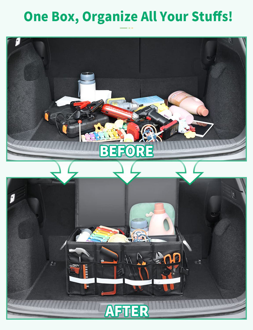 Oasser trunk organizer 65L capacity for groceries and gear