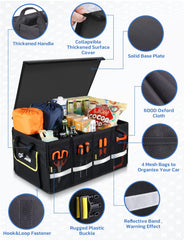 Oasser trunk organizer folded flat for compact under-seat storage.