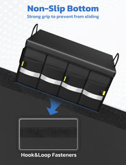 Oasser organizer bottom with non-slip surface and reflective strip for night visibility.