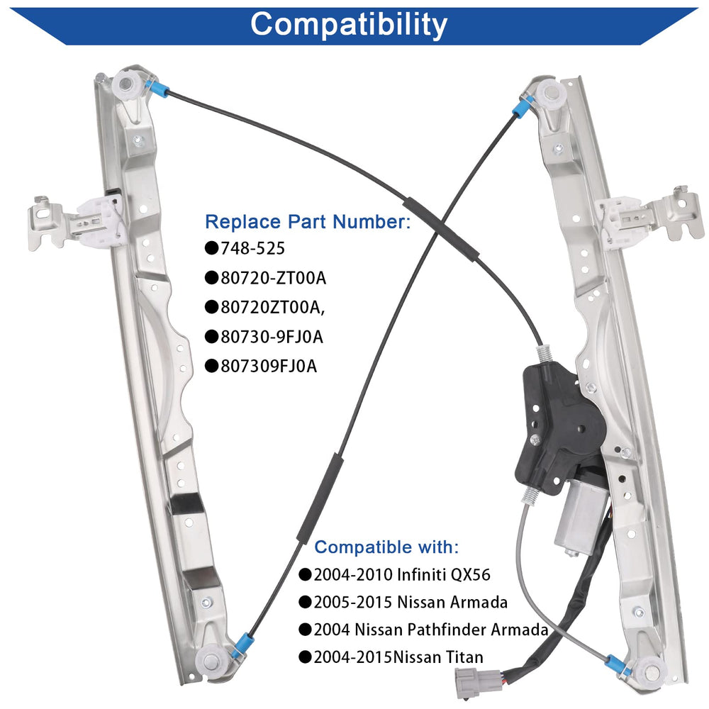 Obaee 748-525 front-passenger-side regulator with motor for easy installation