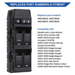 Obaee front-left switch installed in door panel, controlling all windows.