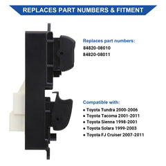 Obaee Master window switch 8-pin connector close-up demonstrates plug-and-play compatibility.