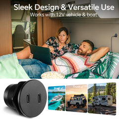 Obeaming dual 25W USB-C ports power phones and tablets.