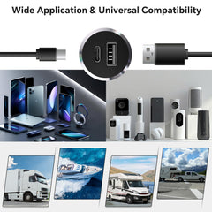 Obeaming durable metal USB socket with built-in protection against surges.