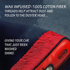 OCM Brand duster in use on a car surface for a showroom-ready finish.