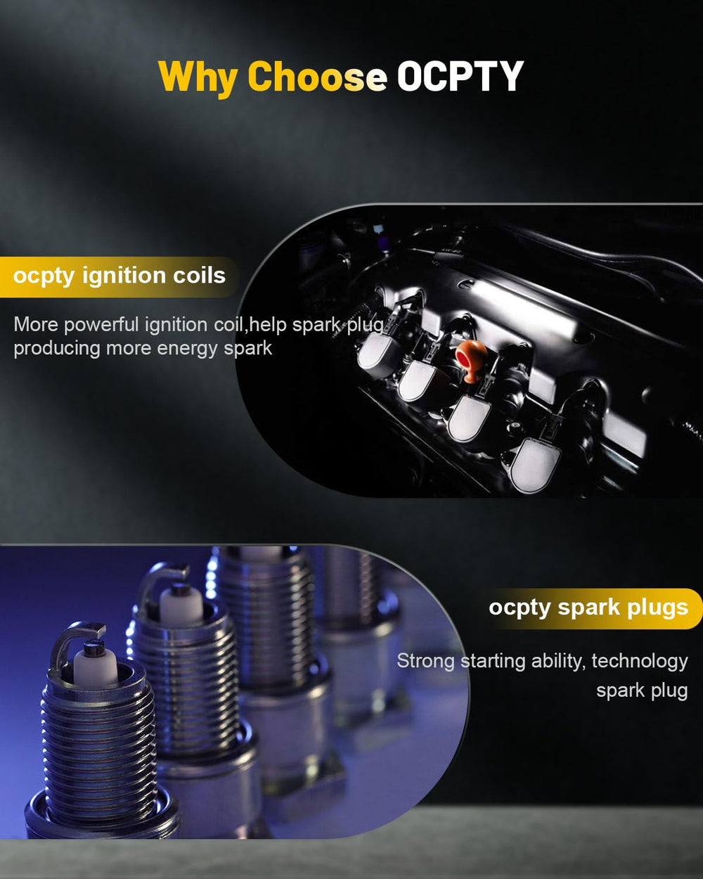 OCPTY ignition coil pack installed under hood showing proper fitment