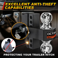 OCTORA anti-theft pins secure the hitch when parked.