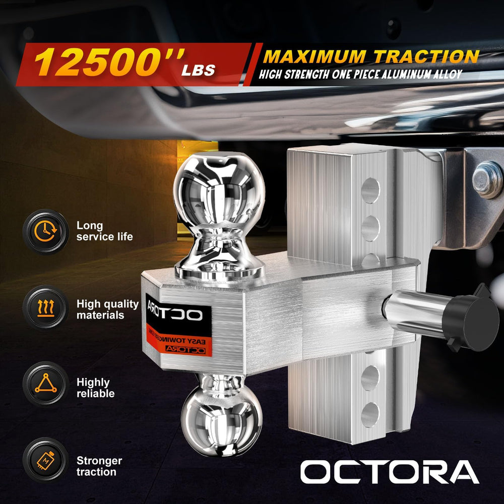 Octora heavy-duty aluminum tow hitch offers lighter weight without compromising towing capacity.