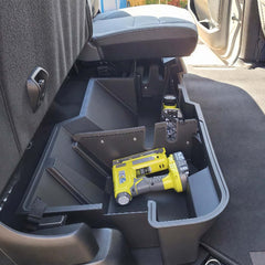 Two dividers organize long items for easy access in Ram 1500 under-seat box